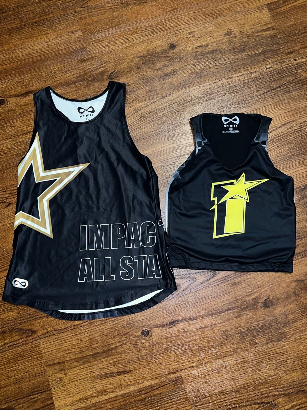 Nfinity Cheer Impact All Star Girls Black & Gold Jersey Tank Tops Size Youth L